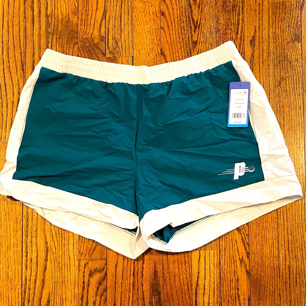 Prince pickleball shorts size L NWT green and cream